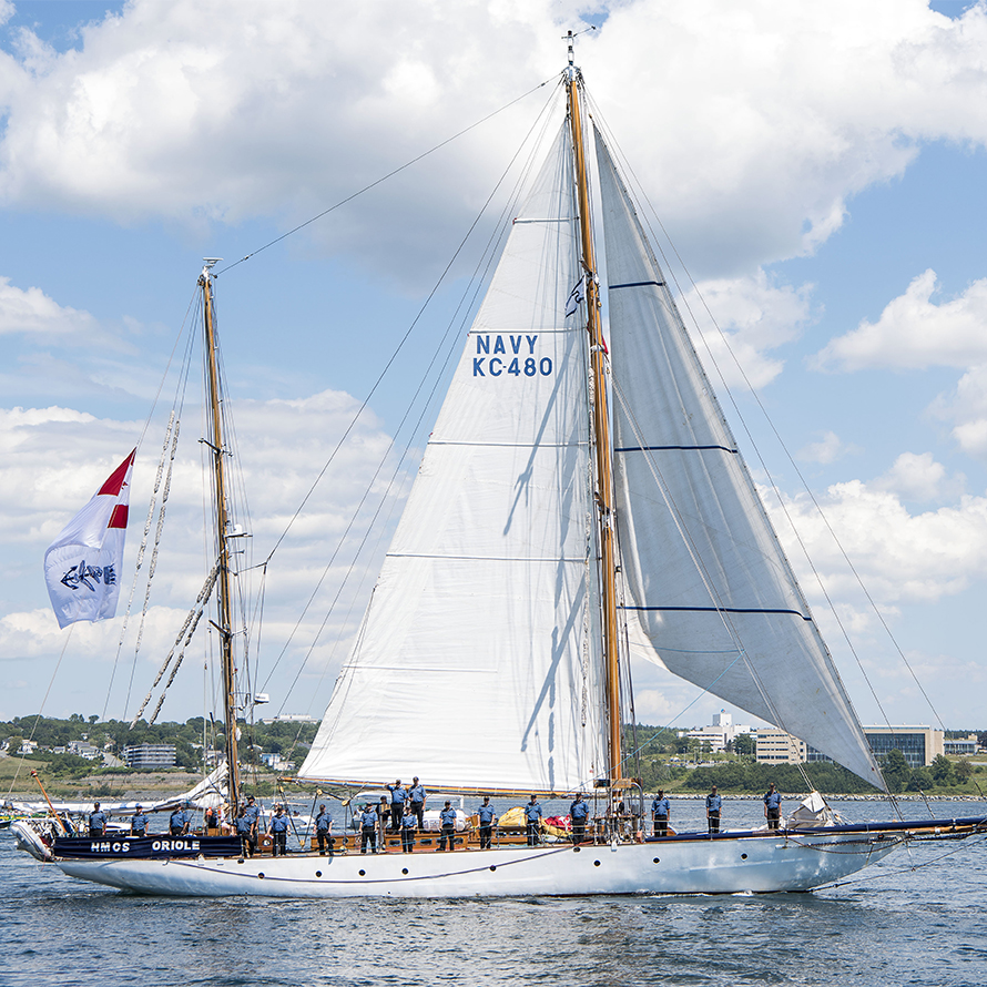 HMCS Oriole sails past during Tall Ships Parade of Sail